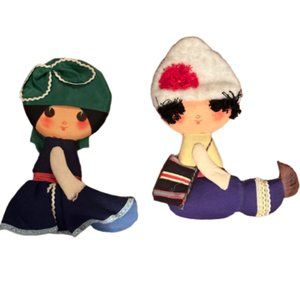 Vintage Russian It's A Small World Style Hanging Dolls Decor - Set of 2